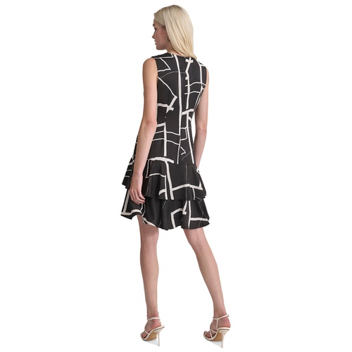 DKNY Womens Printed Double-Layer Fit & Flare Dress