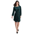 Womens Boat-Neck Twist-Front Long-Sleeve Dress