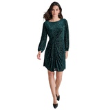 Womens Boat-Neck Twist-Front Long-Sleeve Dress