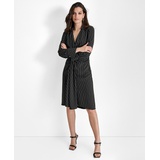 Womens Striped Twist-Front Collared Dress