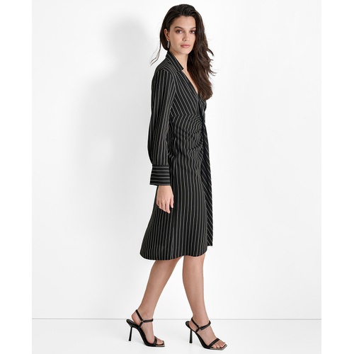 DKNY Womens Striped Twist-Front Collared Dress