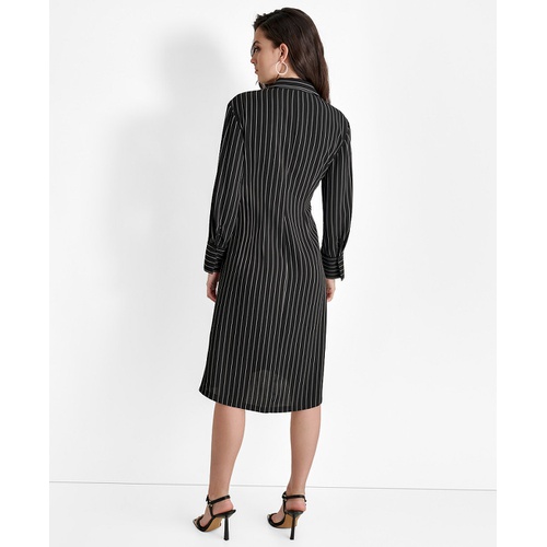 DKNY Womens Striped Twist-Front Collared Dress