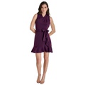 Womens Drape-Neck Sleeveless Tie-Waist Dress