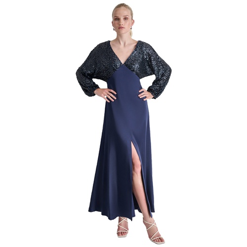 DKNY Womens Sequin Embellished Blouson-Sleeve Gown