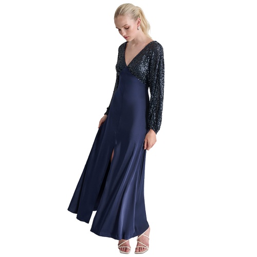 DKNY Womens Sequin Embellished Blouson-Sleeve Gown