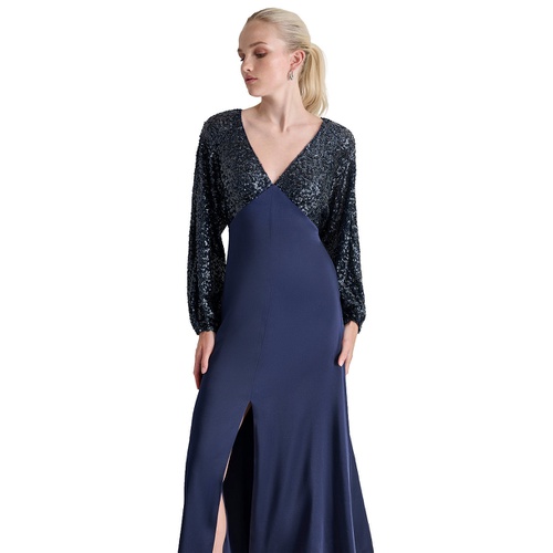 DKNY Womens Sequin Embellished Blouson-Sleeve Gown