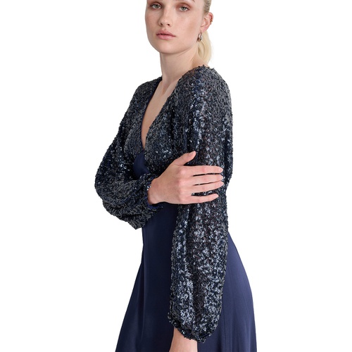 DKNY Womens Sequin Embellished Blouson-Sleeve Gown