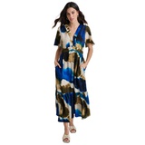 Womens Printed V-Neck Short-Sleeve Maxi Dress