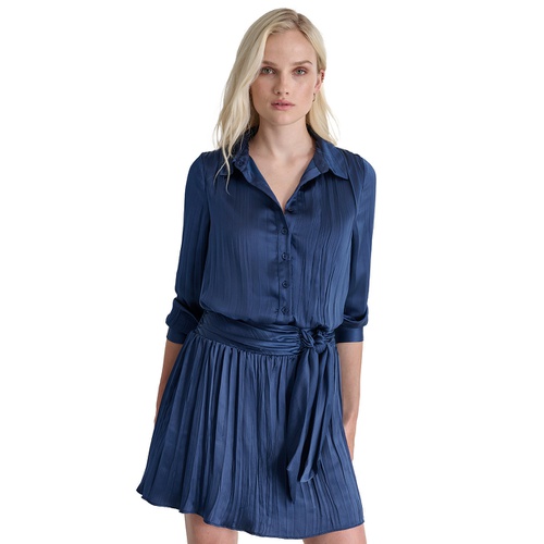 DKNY Womens Pleated Tie-Front Long-Sleeve Shirtdress