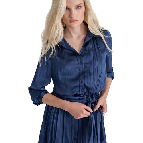 DKNY Womens Pleated Tie-Front Long-Sleeve Shirtdress