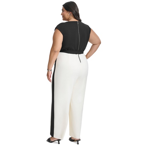 DKNY Plus Size Tie-Waist Wide-Leg Scuba Crepe Jumpsuit