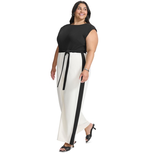 DKNY Plus Size Tie-Waist Wide-Leg Scuba Crepe Jumpsuit