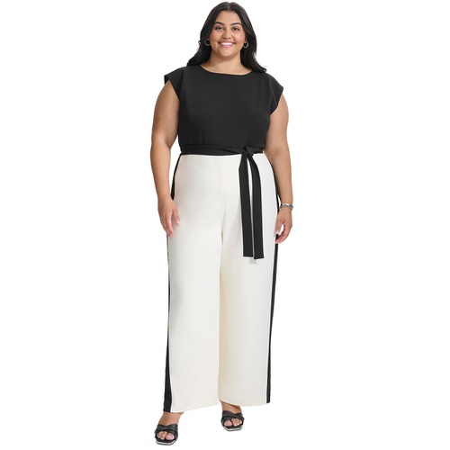 DKNY Plus Size Tie-Waist Wide-Leg Scuba Crepe Jumpsuit