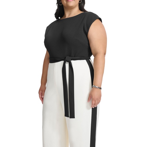 DKNY Plus Size Tie-Waist Wide-Leg Scuba Crepe Jumpsuit