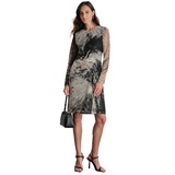 Womens Printed Long-Sleeve Side-Ruched Dress