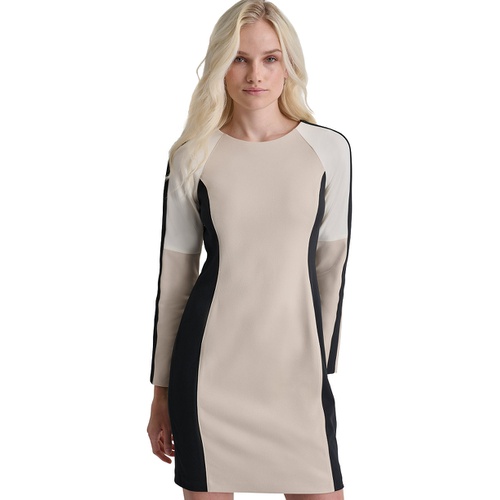 DKNY Womens Colorblocked Long-Sleeve Sheath Dress