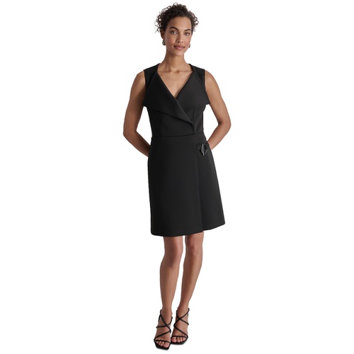 DKNY Womens Flyaway-Collar Hardware-Trim A-Line Dress