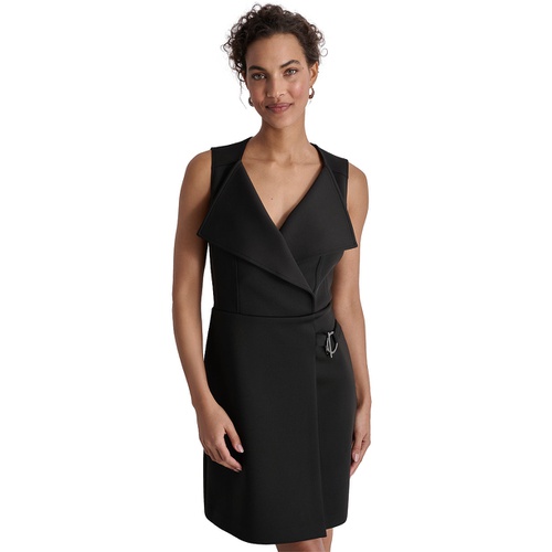 DKNY Womens Flyaway-Collar Hardware-Trim A-Line Dress