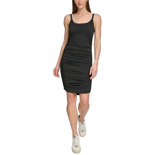 DKNY Womens Jacquard Ruched Sleeveless Tank Dress