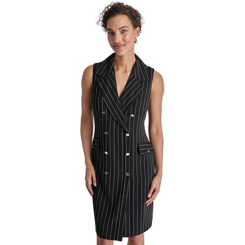 DKNY Womens Pinstriped Double-Breasted Blazer Dress