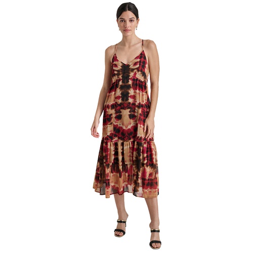 DKNY Womens Printed Chiffon Midi Dress