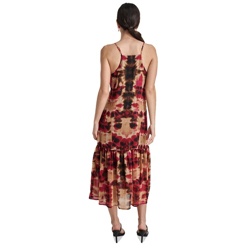 DKNY Womens Printed Chiffon Midi Dress