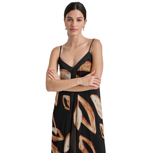 DKNY Womens Womens Printed V-Neck Midi Dress