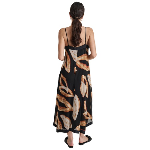 DKNY Womens Womens Printed V-Neck Midi Dress