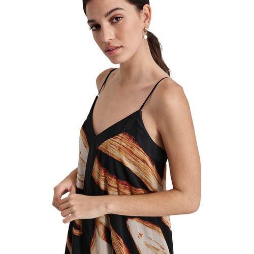 DKNY Womens Womens Printed V-Neck Midi Dress