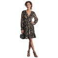 Womens Printed Chiffon Long-Sleeve A-Line Dress