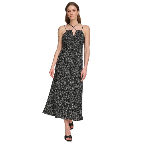 DKNY Womens Printed Strappy Sleeveless Midi Dress