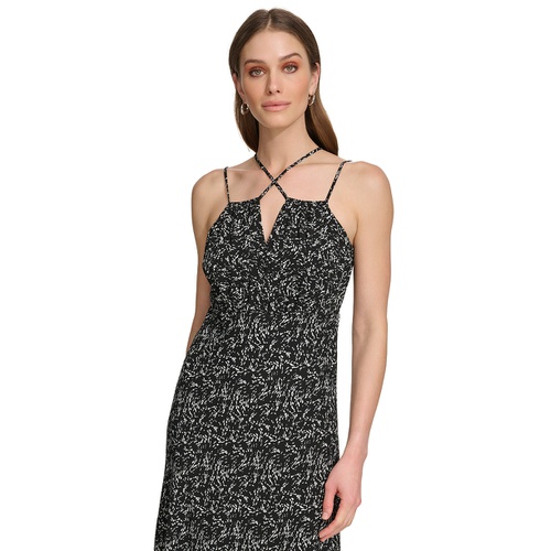 DKNY Womens Printed Strappy Sleeveless Midi Dress