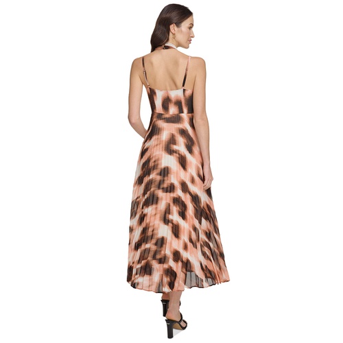 DKNY Womens Printed Pleated Asymmetric-Hem Chiffon Halter Dress