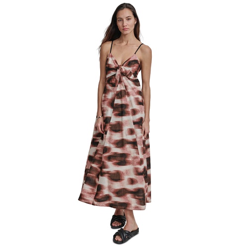 DKNY Womens Cotton Voile Printed Sleeveless Tie Dress