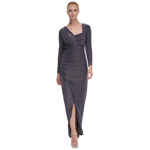 DKNY Womens Shimmer Asymmetric-Neck Side-Ruched Gown