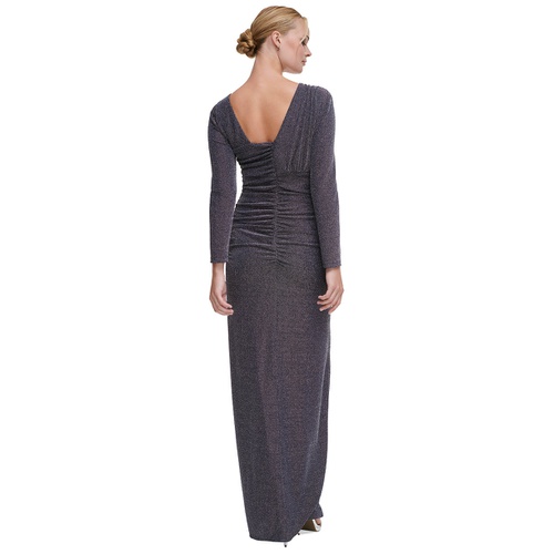 DKNY Womens Shimmer Asymmetric-Neck Side-Ruched Gown