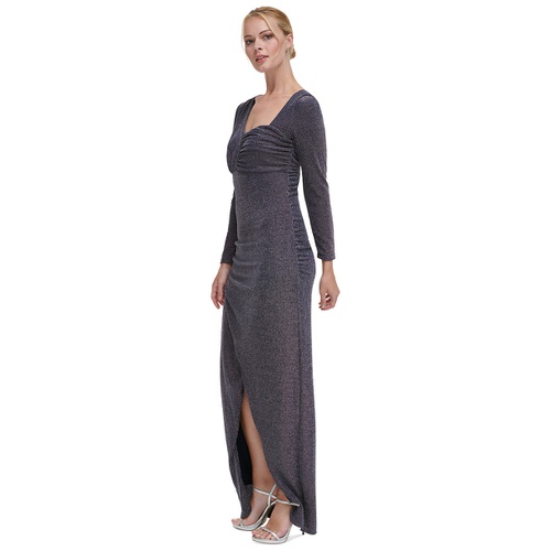 DKNY Womens Shimmer Asymmetric-Neck Side-Ruched Gown