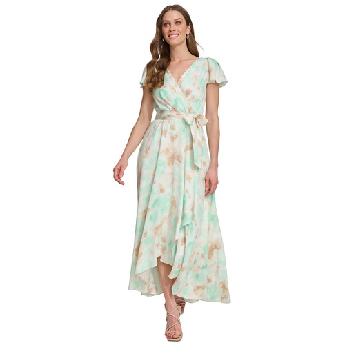 DKNY Womens Printed Faux-Wrap Gown