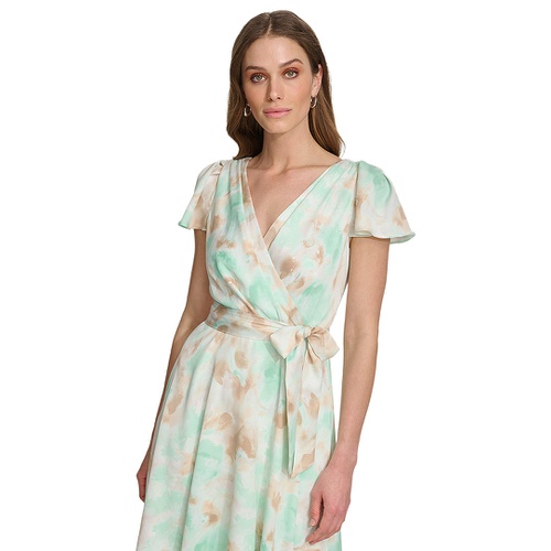 DKNY Womens Printed Faux-Wrap Gown