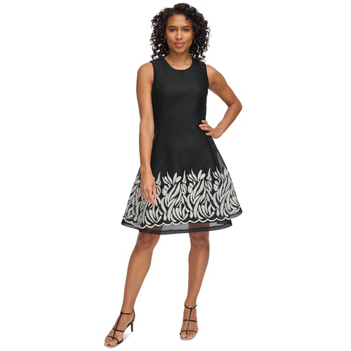 DKNY Womens Embroidered Mesh Sleeveless Dress