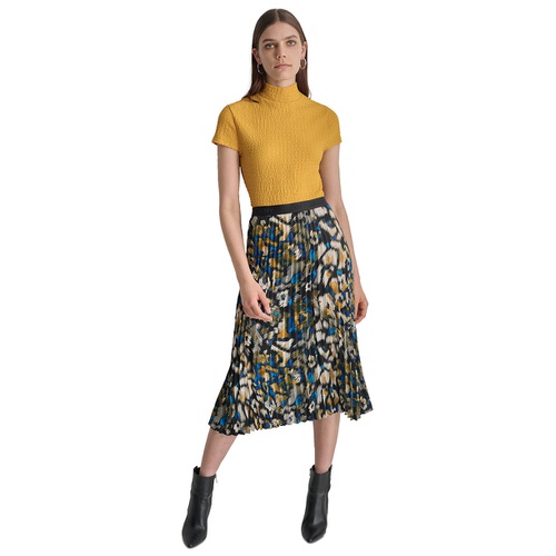 DKNY Womens Logo-Waistband Pleated Satin Midi Skirt