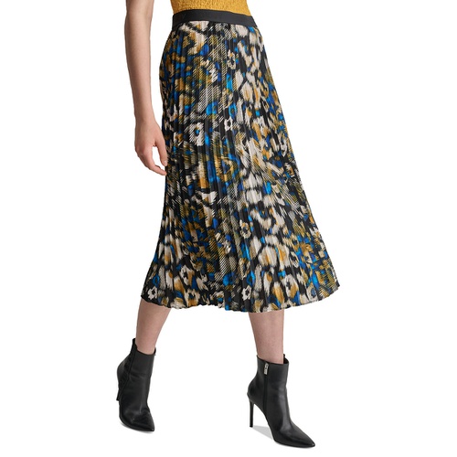 DKNY Womens Logo-Waistband Pleated Satin Midi Skirt