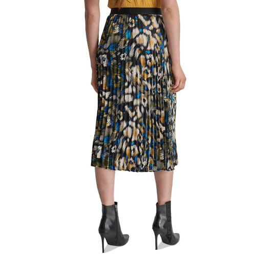 DKNY Womens Logo-Waistband Pleated Satin Midi Skirt