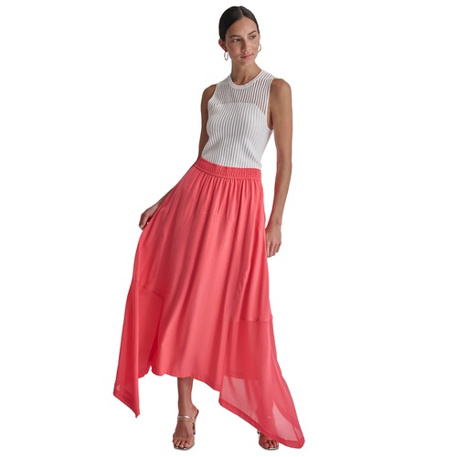 DKNY Womens Handkerchief Hem Mixed Media Maxi Skirt