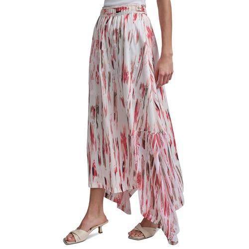 DKNY Womens Handkerchief-Hem Printed Maxi Skirt