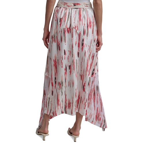 DKNY Womens Handkerchief-Hem Printed Maxi Skirt