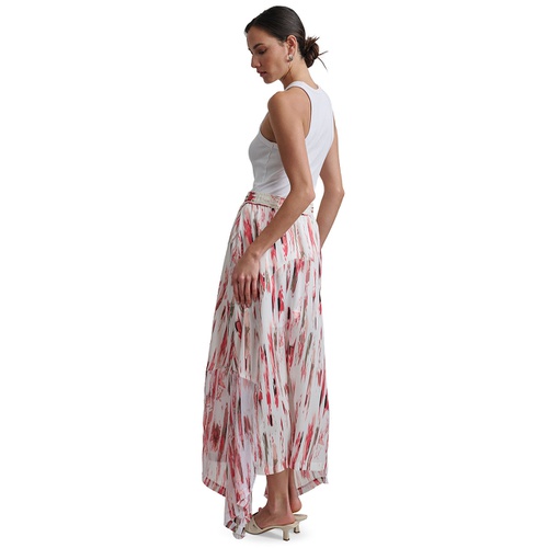 DKNY Womens Handkerchief-Hem Printed Maxi Skirt