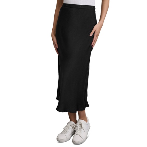 DKNY Womens Logo-Waistband Midi Slip Skirt