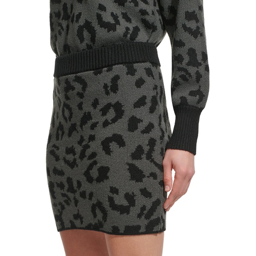 DKNY Womens Animal-Print Pull-On Mini Sweater Skirt