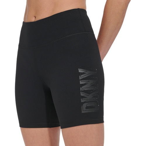 DKNY Womens High-Waisted Exploded-Logo Bike Shorts